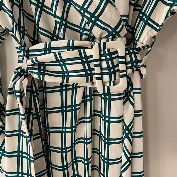 Zara Green and White Windowpane Silk Midi Dress XS - Picture 5 of 6
